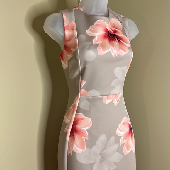 NWOT Calvin Klein Sleeveless Khaki and Pink Floral Sheath Dress Size 4 - Picture 4 of 12